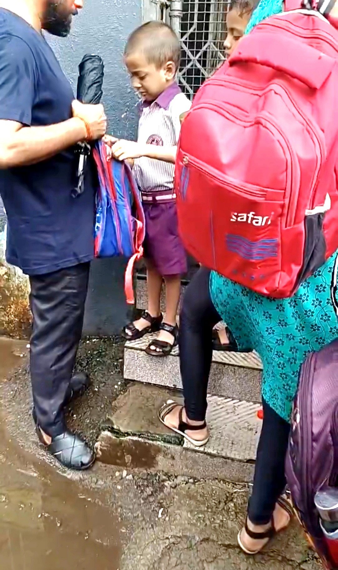 Students and parents face a tough commute due to waterlogging and potholes.
